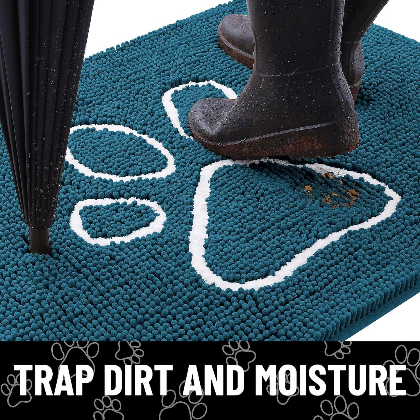 Smiry Dog Door Mat for Muddy Paws, Absorbent Dirt Trapper Non Slip Quick Dry Washable Chenille Mat for Mud Dogs, Entry Rug for Indoor and Outdoor (24x16 Inches, Atlantic Blue)
