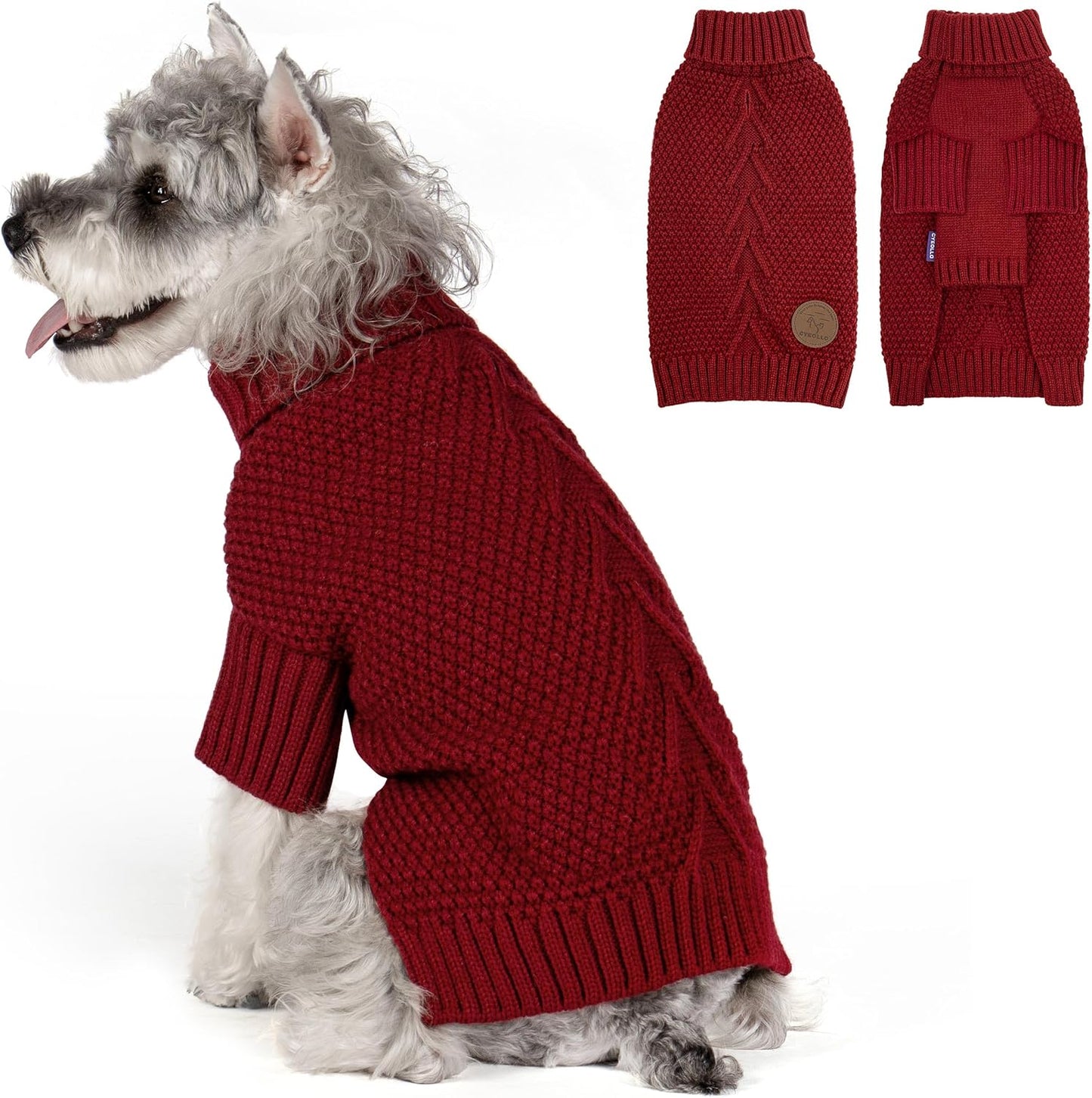 cyeollo Small Dog Sweater Warm Turtleneck Knitted Pet Winter Dog Clothes with Leash Hole Puppy Sweaters for Small Dogs