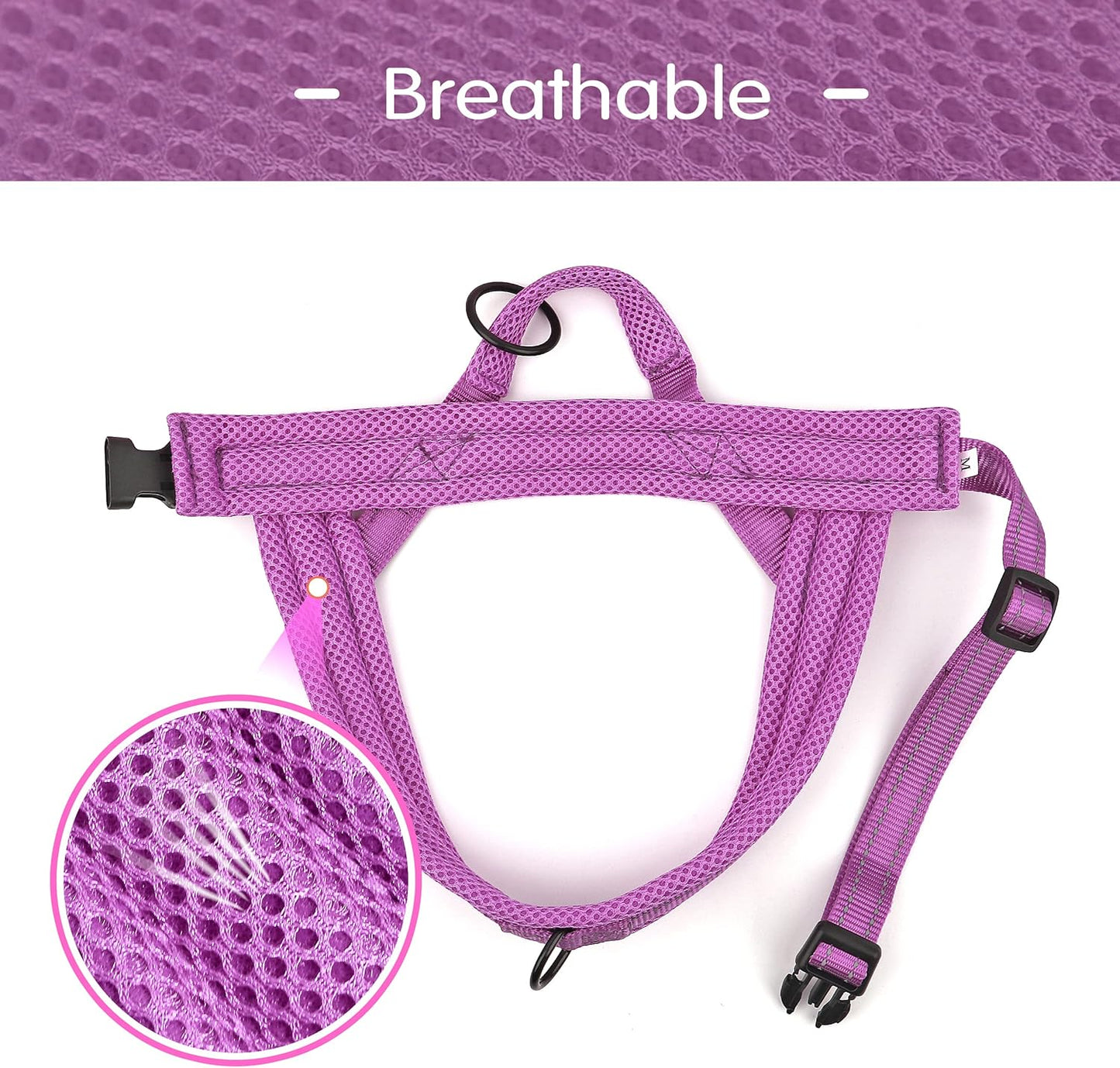 Didog No Pull Dog Harness with Soft Mesh Padded,Reflective & Quick Fit Light Weight Dog Strap Vest Harness,Easy for Walking Training (XS:Chest 15-18", Purple)