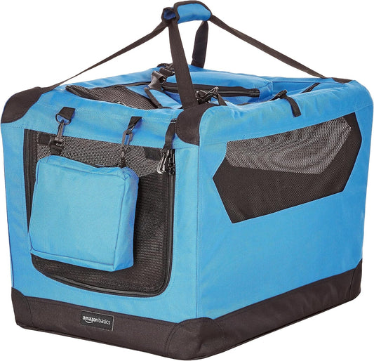 Amazon Basics Folding Portable Soft Pet Dog Crate Carrier Kennel, 26 x 18 x 18 inches, Blue