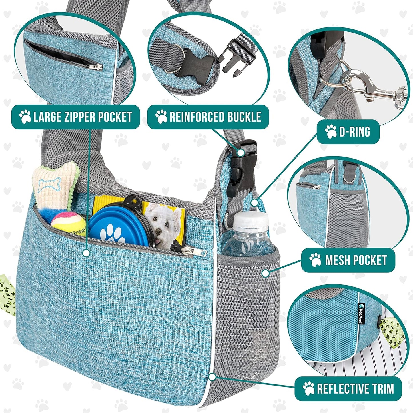 PetAmi Small Dog Sling Carrier, Soft-Sided Crossbody Puppy Carrying Purse Bag, Adjustable Sling Pet Pouch to Wear Medium Dog Cat Travel, Dog Bag for Traveling, Poop Bag Dispenser, Max 10 lbs, Blue